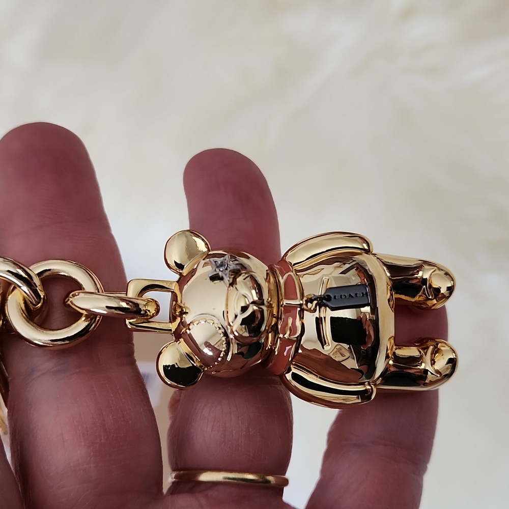 NWT IOB Coach Gold Teddy Bear Key Ring Or Bag Charm 💛🧸🎁 - Picture 7 of 13
